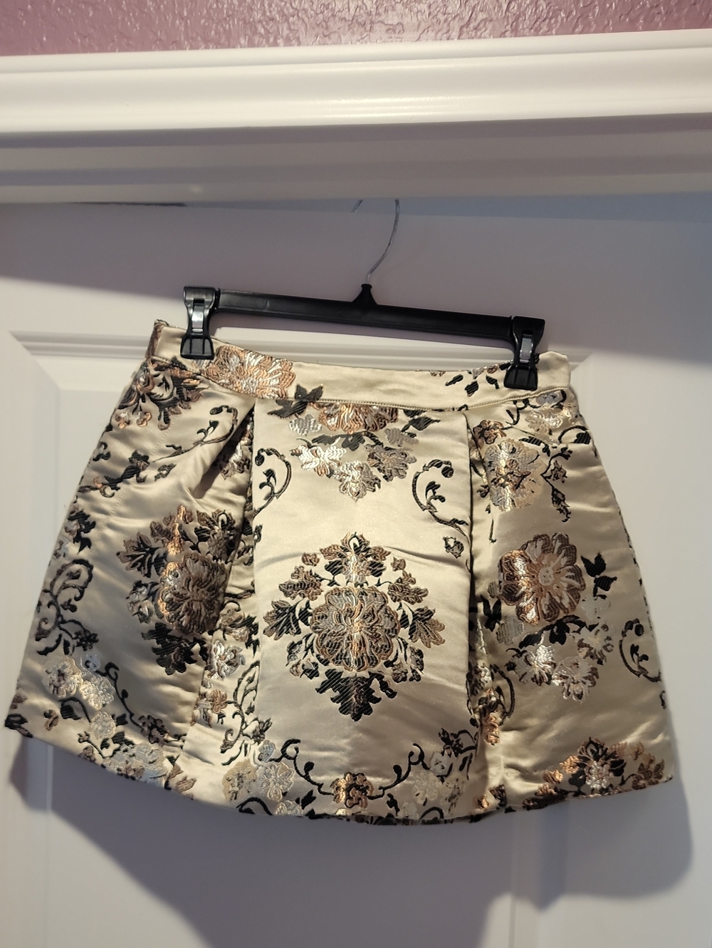 Free People- Elegant Metallic Brocade Mini Skirt - Gold Floral